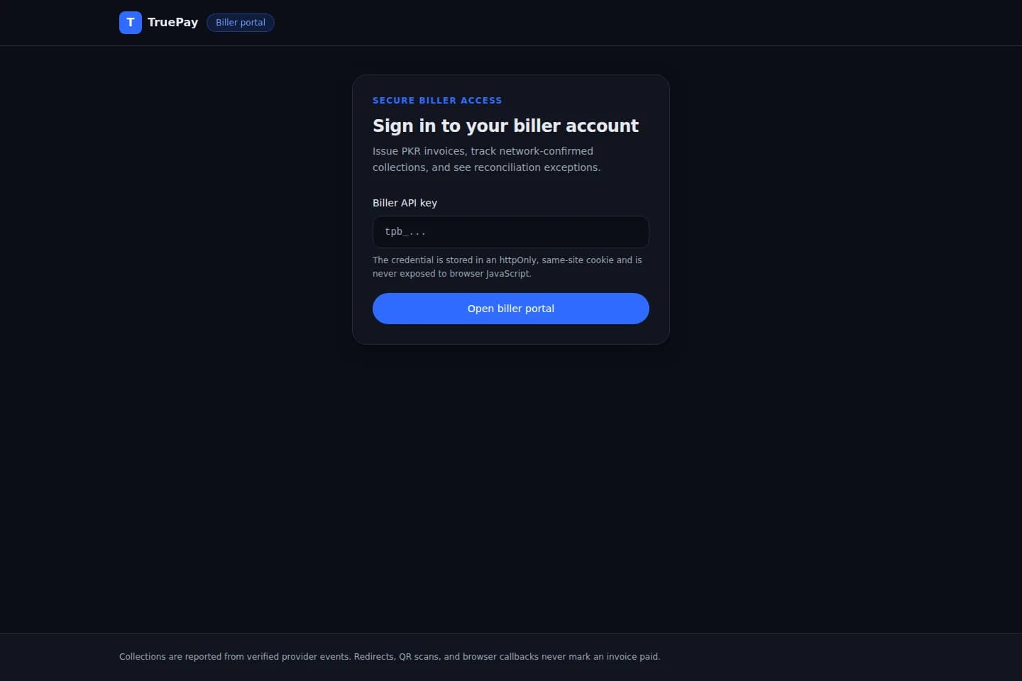 TruePay Pakistan biller portal sign in